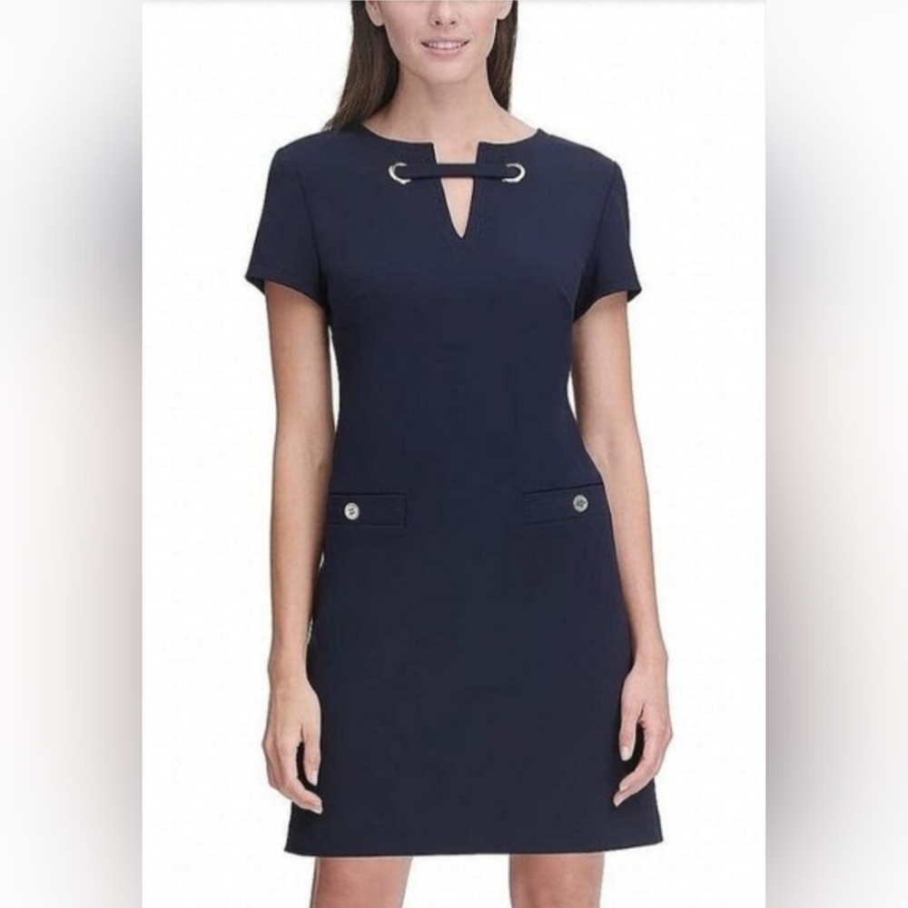 Tommy Hilfiger Scuba Crepe Sheath Dress In Navy Womens Size 8 New With Tags